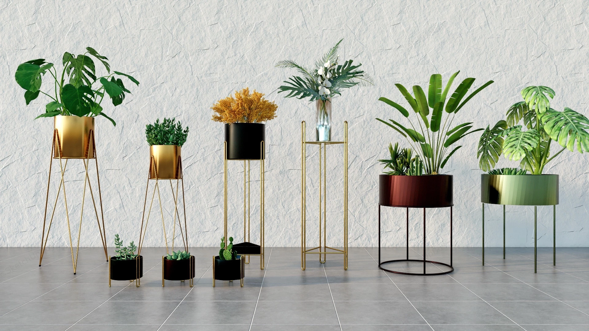 Luxury Metal Planter Stands sketchup model preview - SketchupBox