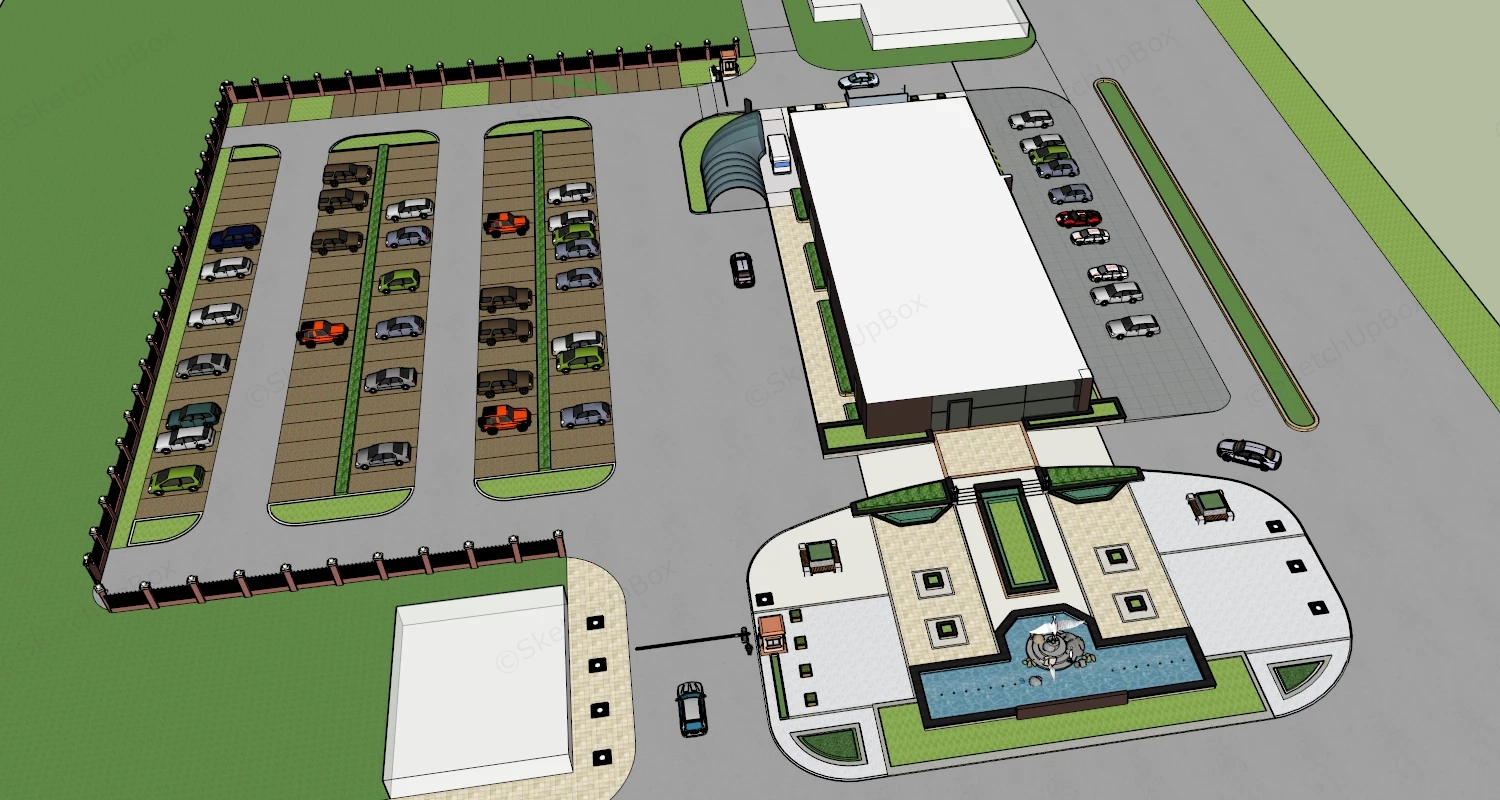 Supermarket With Parking Lot sketchup model preview - SketchupBox