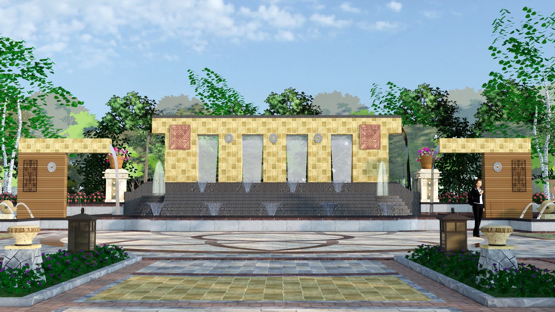 Urban Square Park Fountain sketchup model preview - SketchupBox