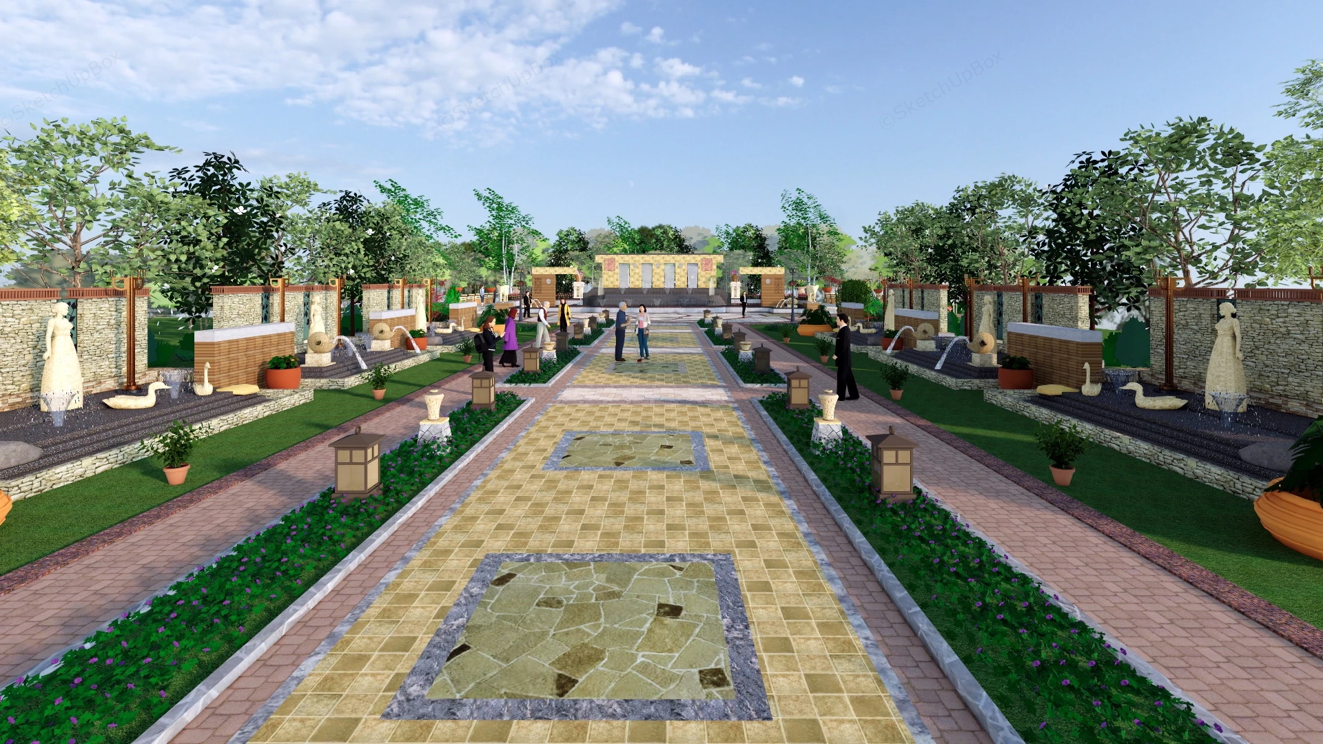 Urban Square Park Fountain sketchup model preview - SketchupBox