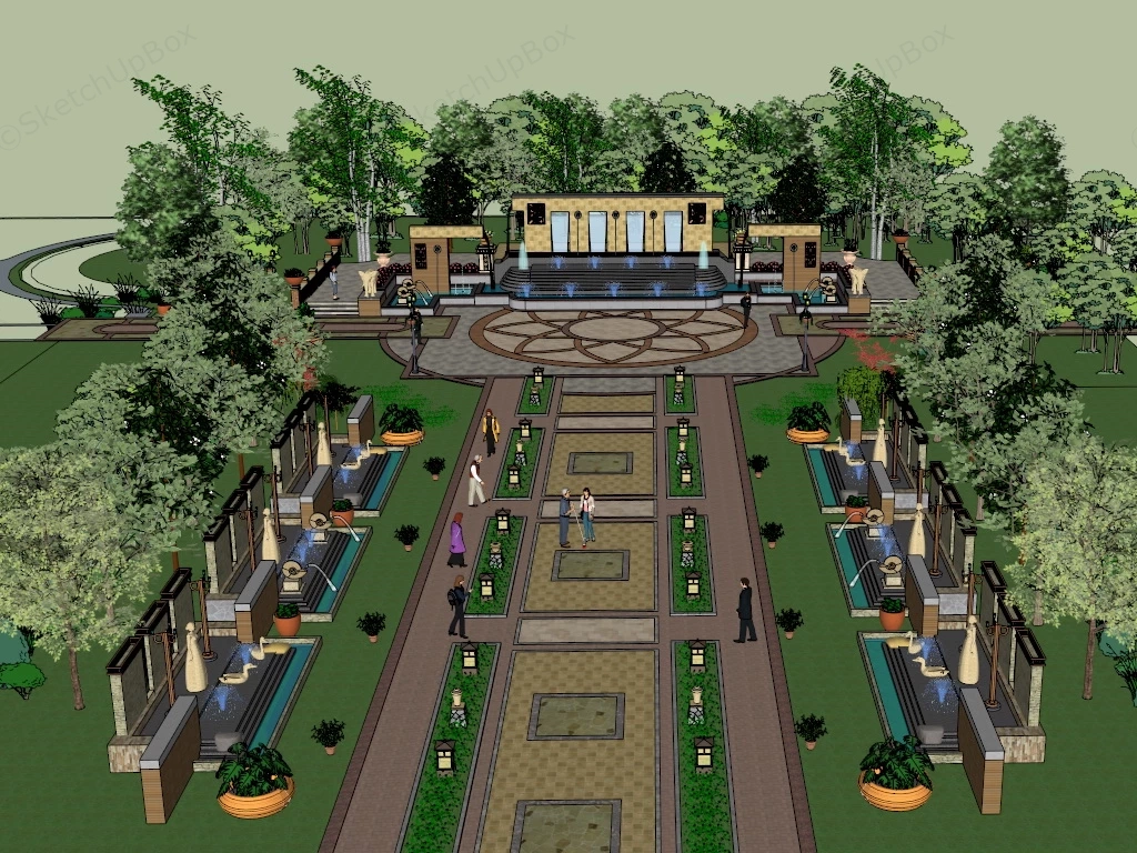 Urban Square Park Fountain sketchup model preview - SketchupBox