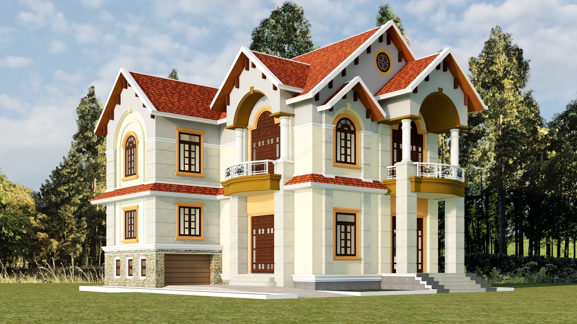 Country Home Villa sketchup model preview - SketchupBox