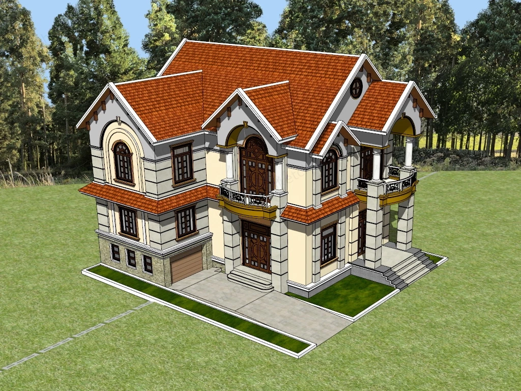 Country Home Villa sketchup model preview - SketchupBox