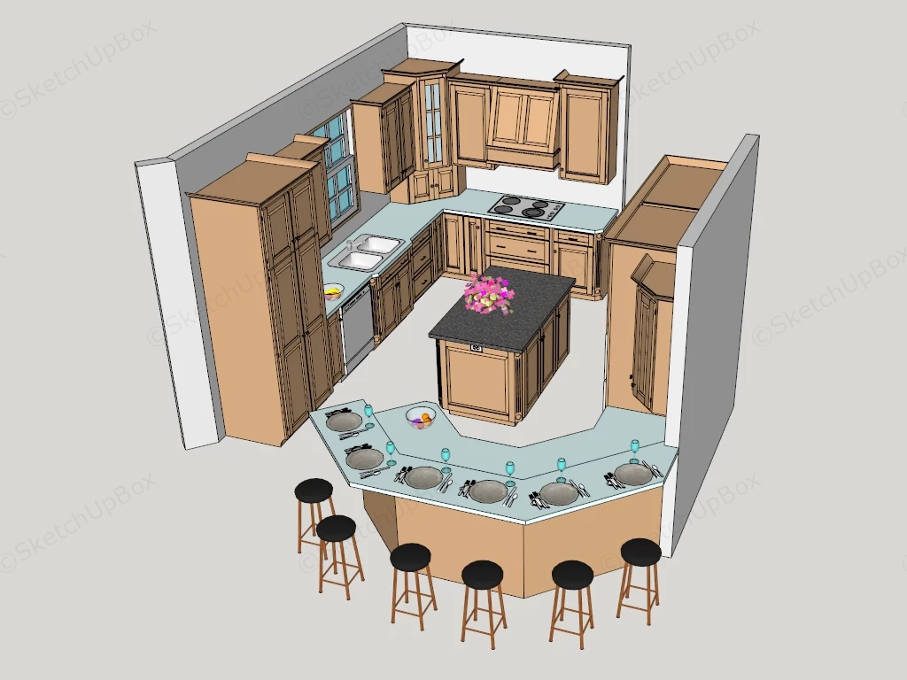 Kitchen With Island And Breakfast Nook sketchup model preview - SketchupBox