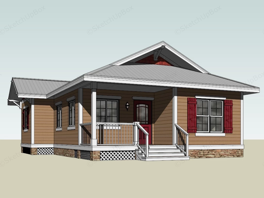 Narrow Lot Cottage House sketchup model preview - SketchupBox