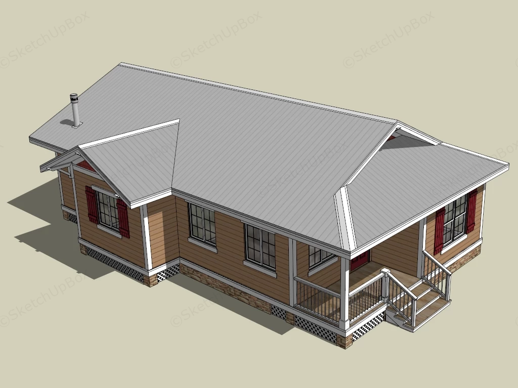 Narrow Lot Cottage House sketchup model preview - SketchupBox