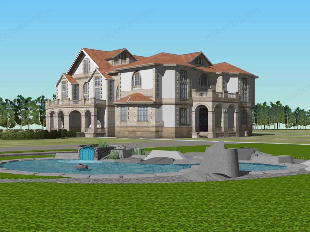 Tuscan Style Mansion sketchup model preview - SketchupBox