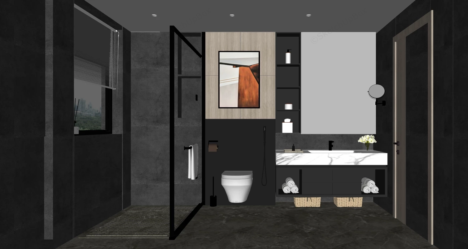 Black And Grey Bathroom sketchup model preview - SketchupBox