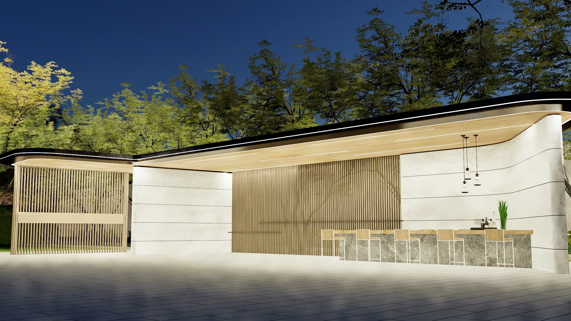 Modern Gazebo With Bar Design sketchup model preview - SketchupBox