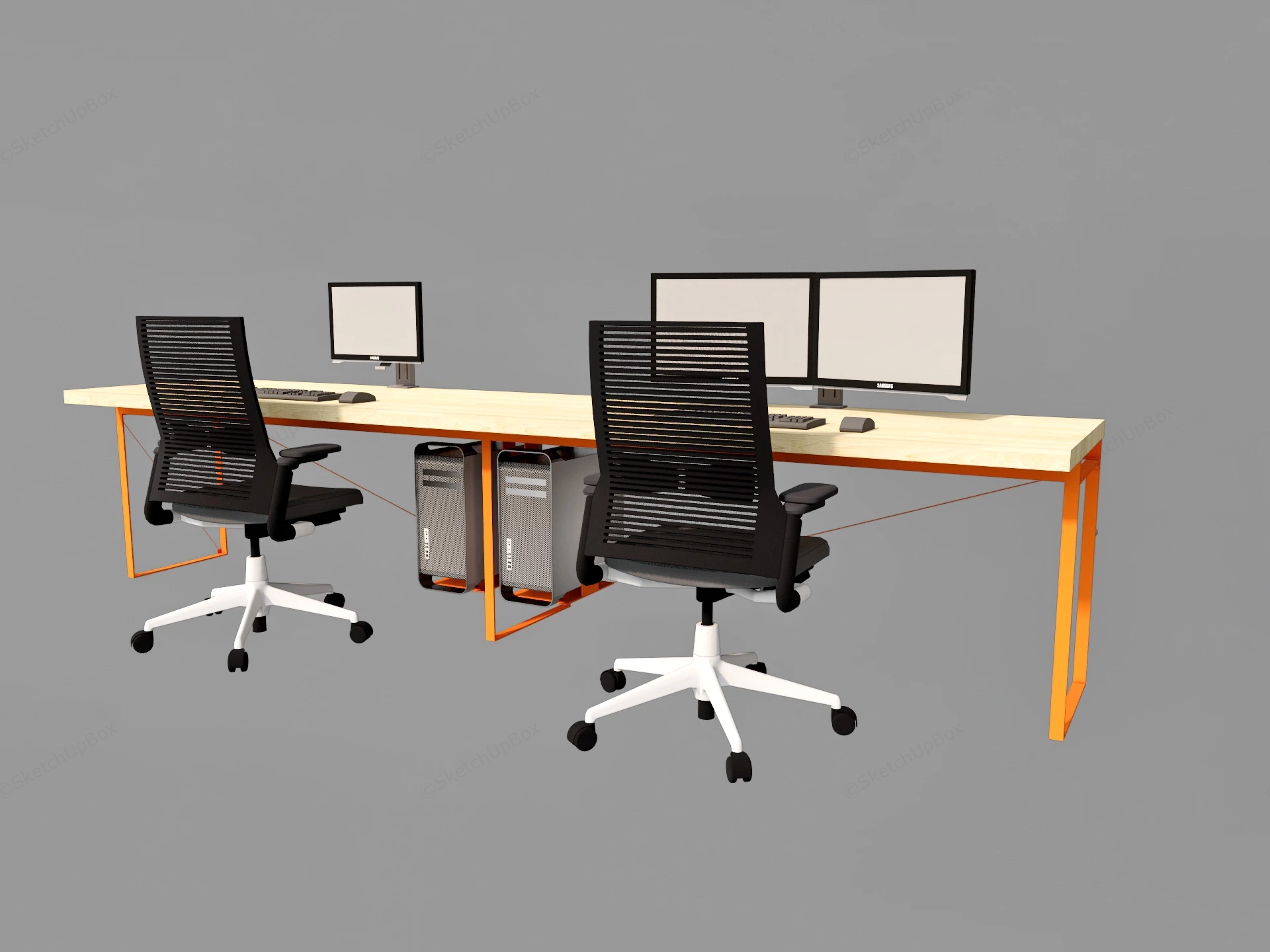 2 Person Office Workstation sketchup model preview - SketchupBox