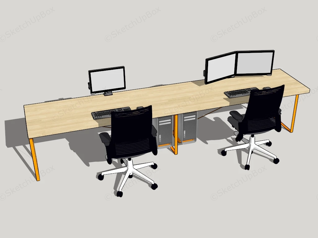 2 Person Office Workstation sketchup model preview - SketchupBox