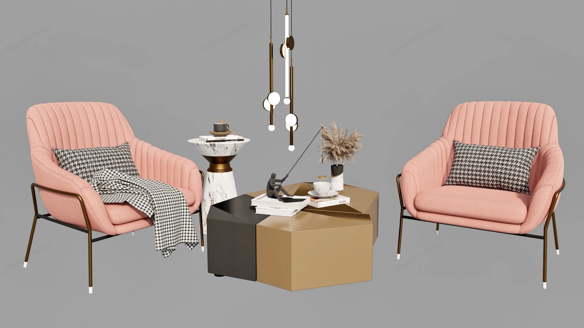 Coffee Table And Accent Chairs Set sketchup model preview - SketchupBox
