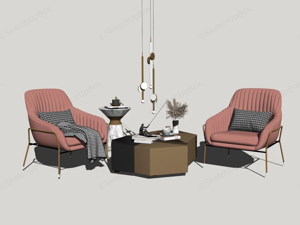 Coffee Table And Accent Chairs Set sketchup model preview - SketchupBox