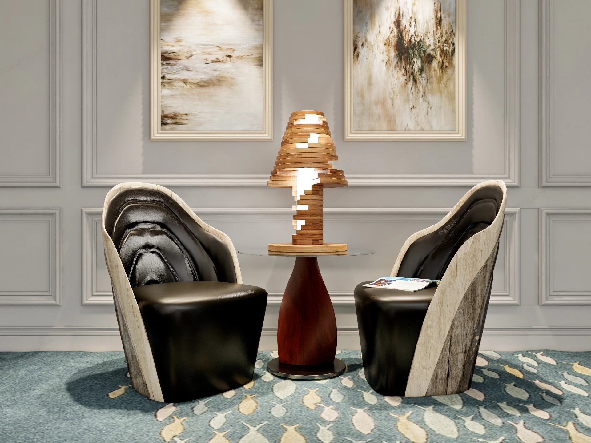 Stylish Accent Chairs And Table Set sketchup model preview - SketchupBox