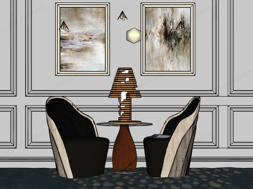 Stylish Accent Chairs And Table Set sketchup model preview - SketchupBox