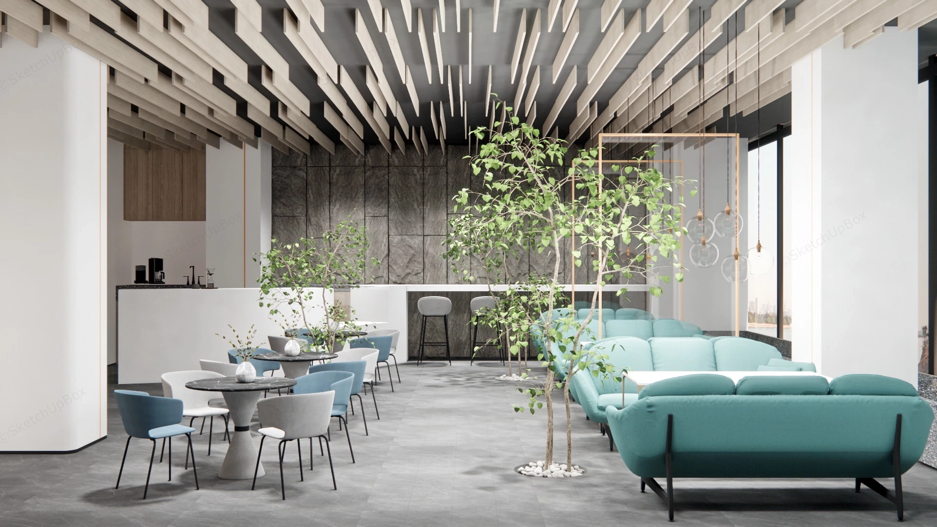 Minimalist Modern Coffee Shop sketchup model preview - SketchupBox