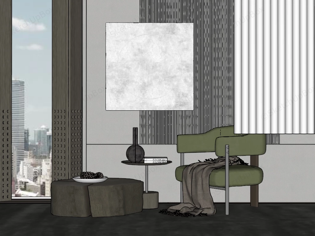Green Accent Chair And Table sketchup model preview - SketchupBox