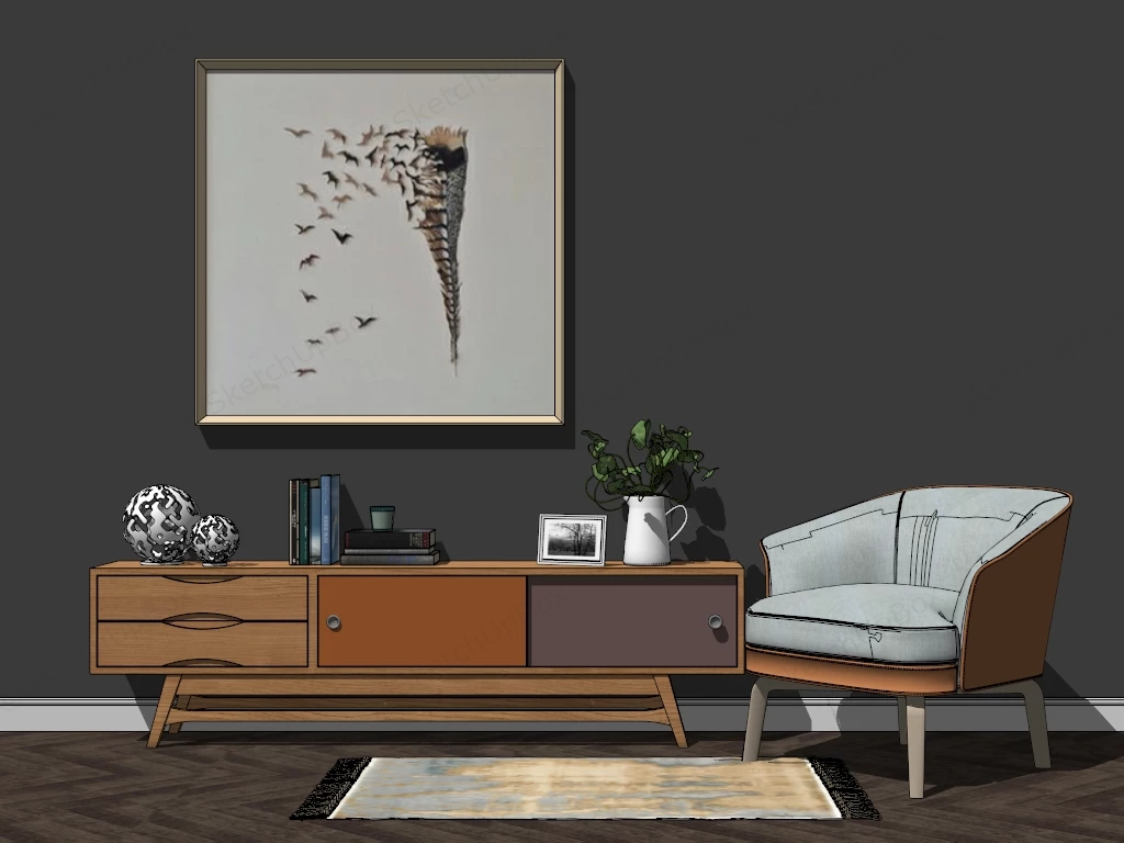 Accent Chair And Sideboard sketchup model preview - SketchupBox