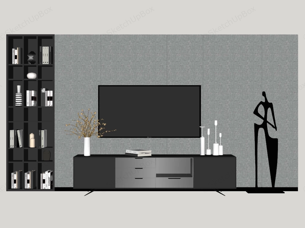 Grey And Black Tv Wall With Stand sketchup model preview - SketchupBox