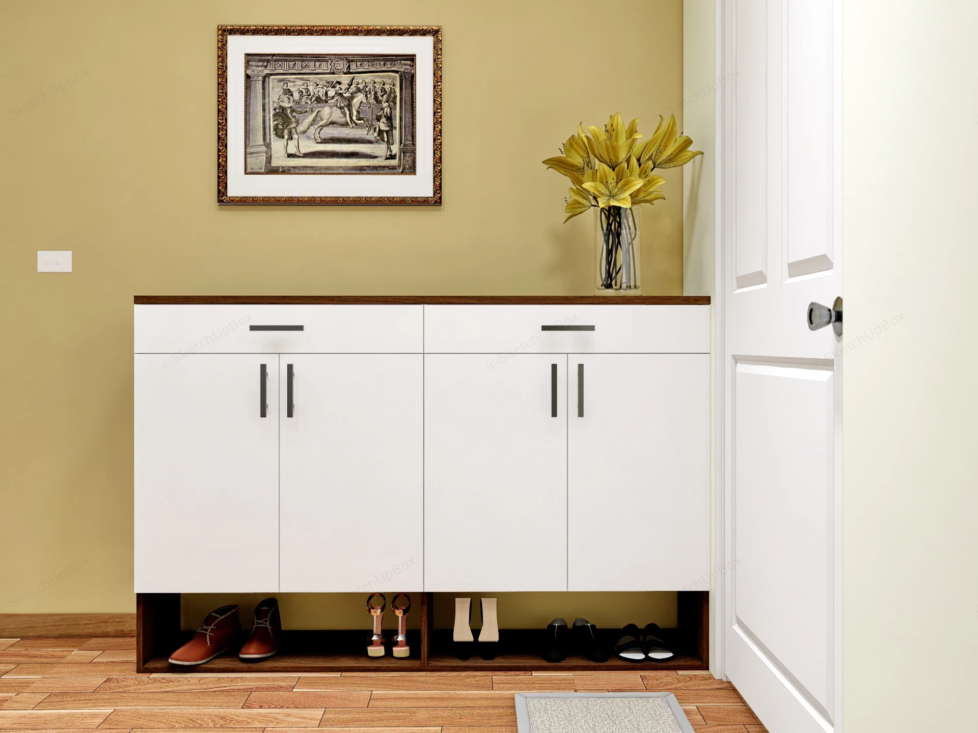 White Entryway Shoe Cabinet sketchup model preview - SketchupBox