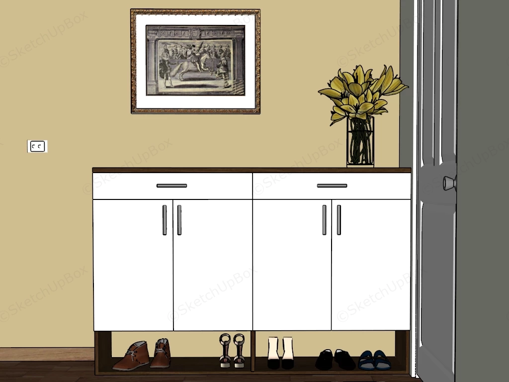 White Entryway Shoe Cabinet sketchup model preview - SketchupBox