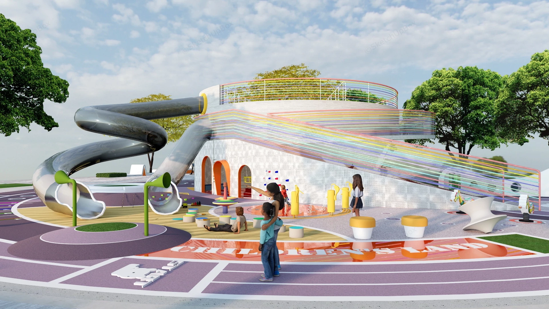 Children's Land Playground Design sketchup model preview - SketchupBox