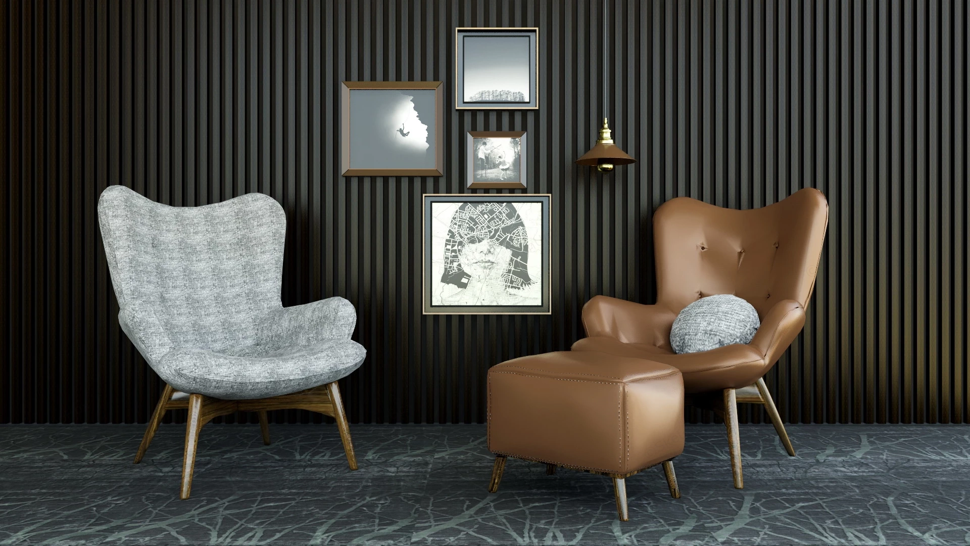 Accent Chairs With Ottoman sketchup model preview - SketchupBox