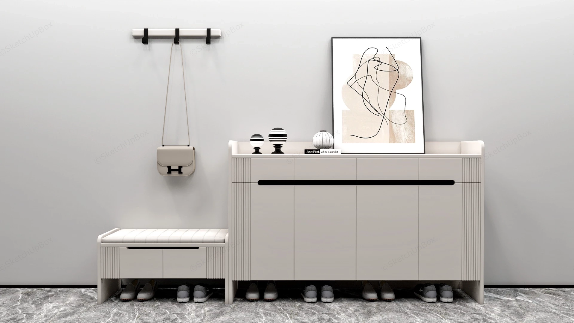 Entryway Shoe Cabinet And Bench sketchup model preview - SketchupBox