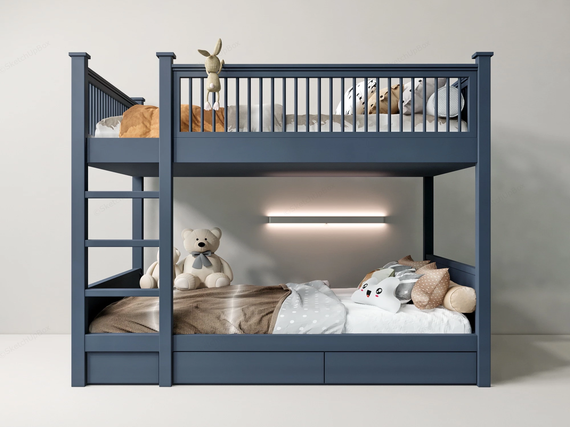 Blue Bunk Beds With Ladder sketchup model preview - SketchupBox