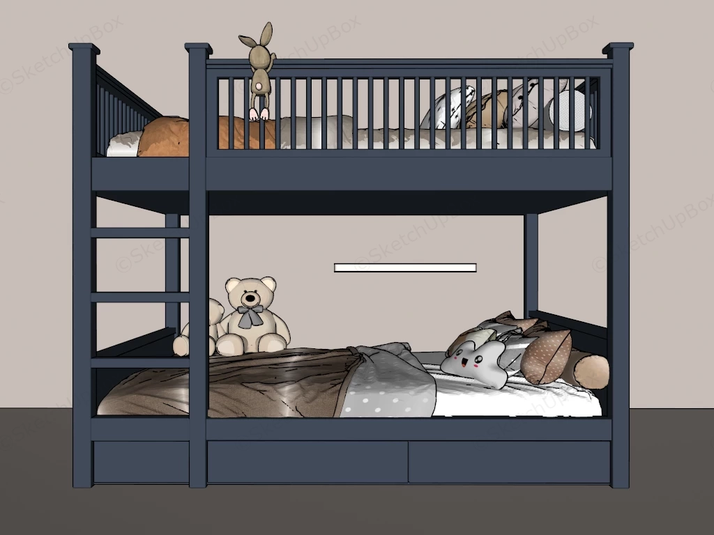 Blue Bunk Beds With Ladder sketchup model preview - SketchupBox