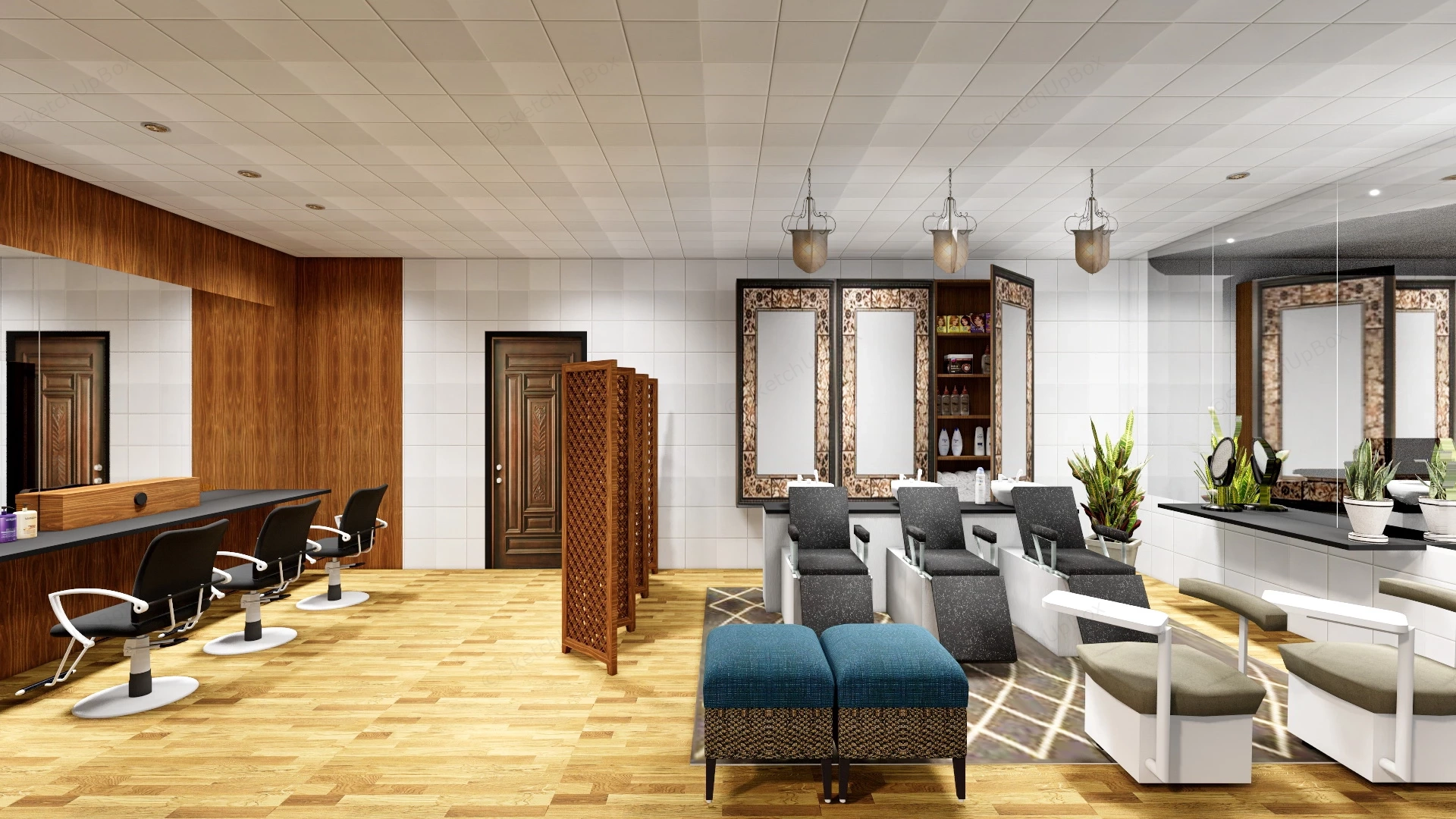 Low Budget Hair Salon Interior Design sketchup model preview - SketchupBox
