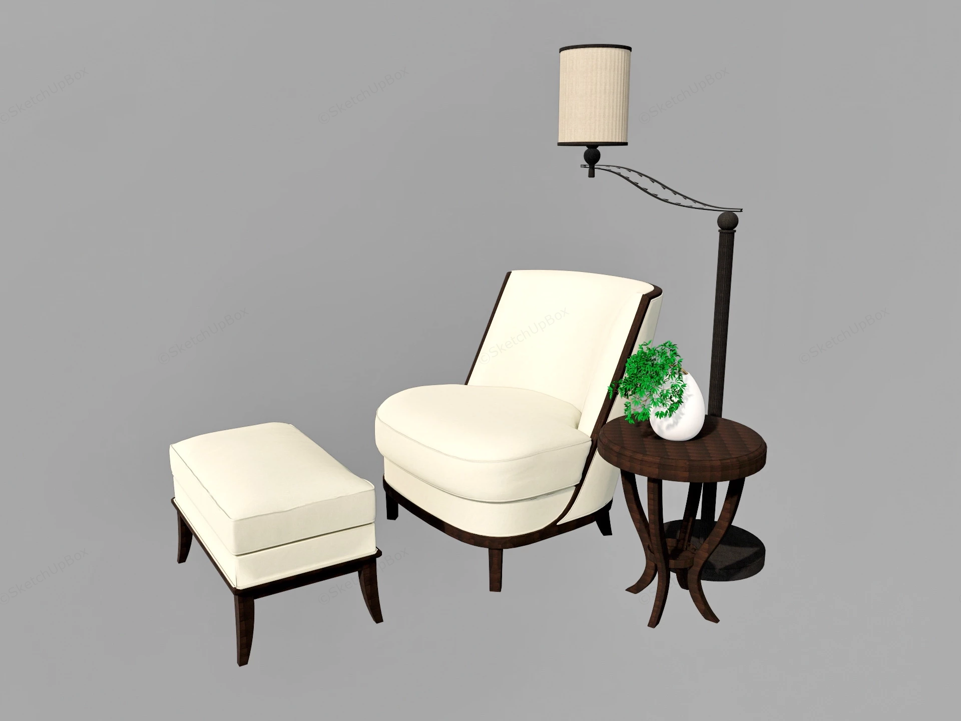 Accent Chair With Ottoman And Side Table sketchup model preview - SketchupBox