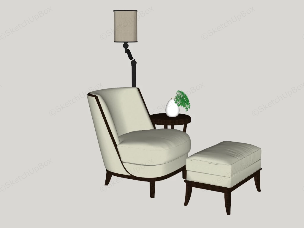 Accent Chair With Ottoman And Side Table sketchup model preview - SketchupBox