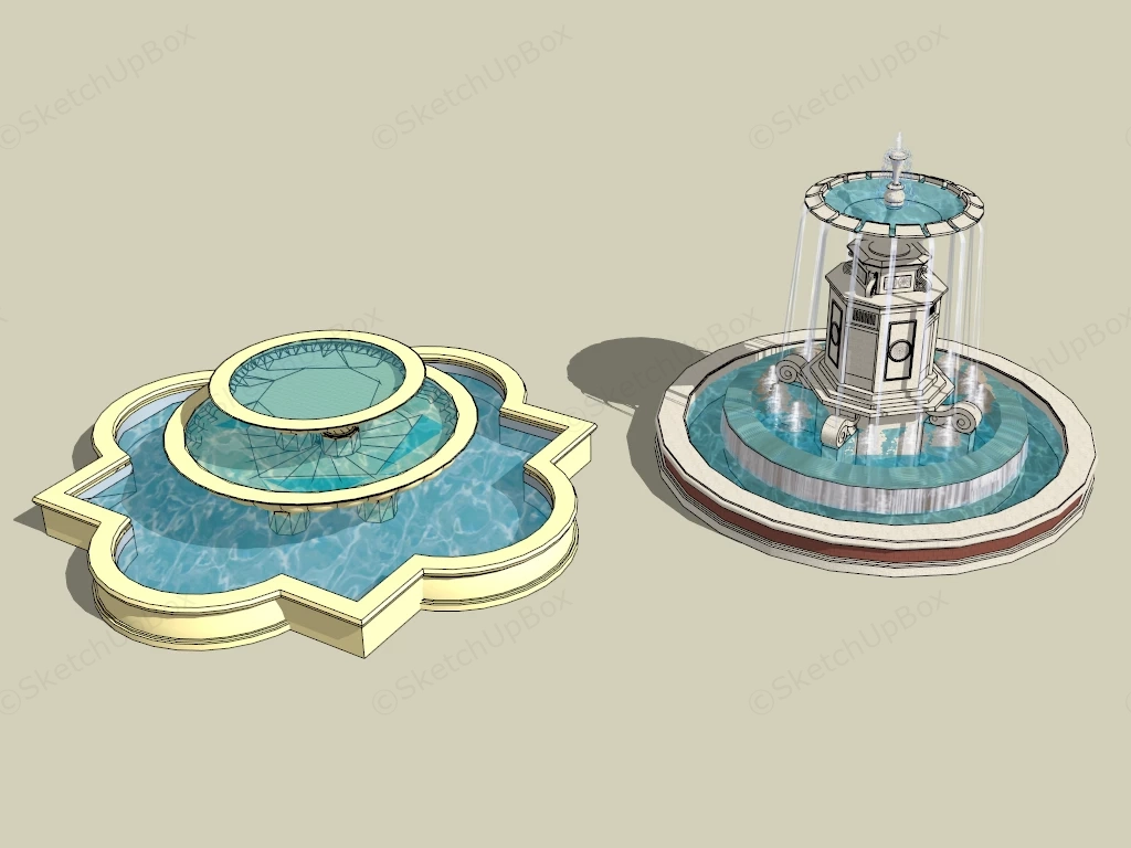 Tiered Water Fountains sketchup model preview - SketchupBox