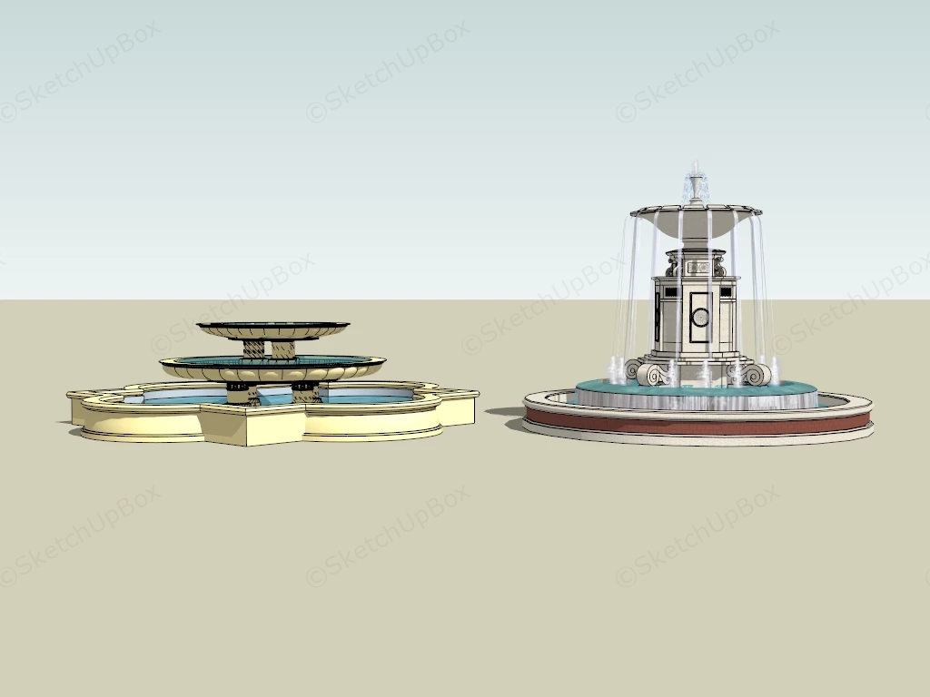 Tiered Water Fountains sketchup model preview - SketchupBox