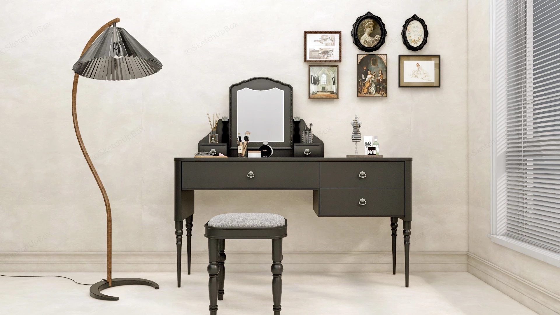Medieval Style Black Makeup Vanity sketchup model preview - SketchupBox
