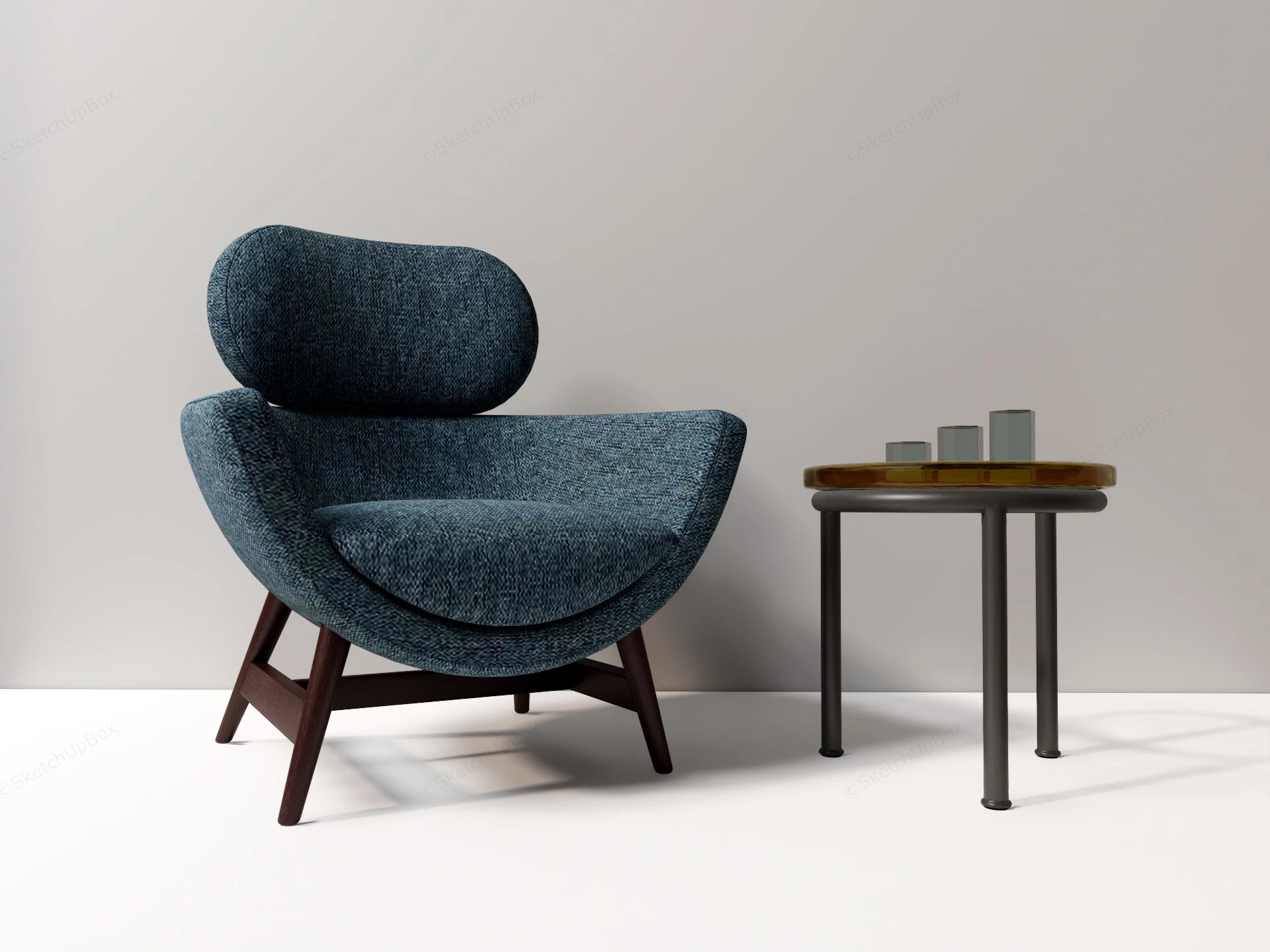 Blue Accent Chair And Table sketchup model preview - SketchupBox