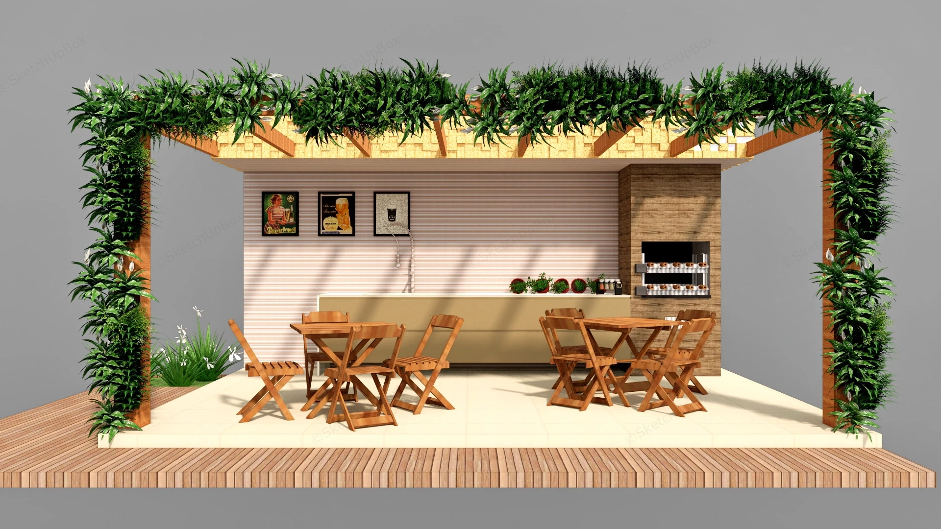 Pergola Outdoor Kitchen Design sketchup model preview - SketchupBox
