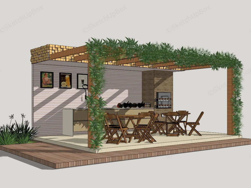 Pergola Outdoor Kitchen Design sketchup model preview - SketchupBox