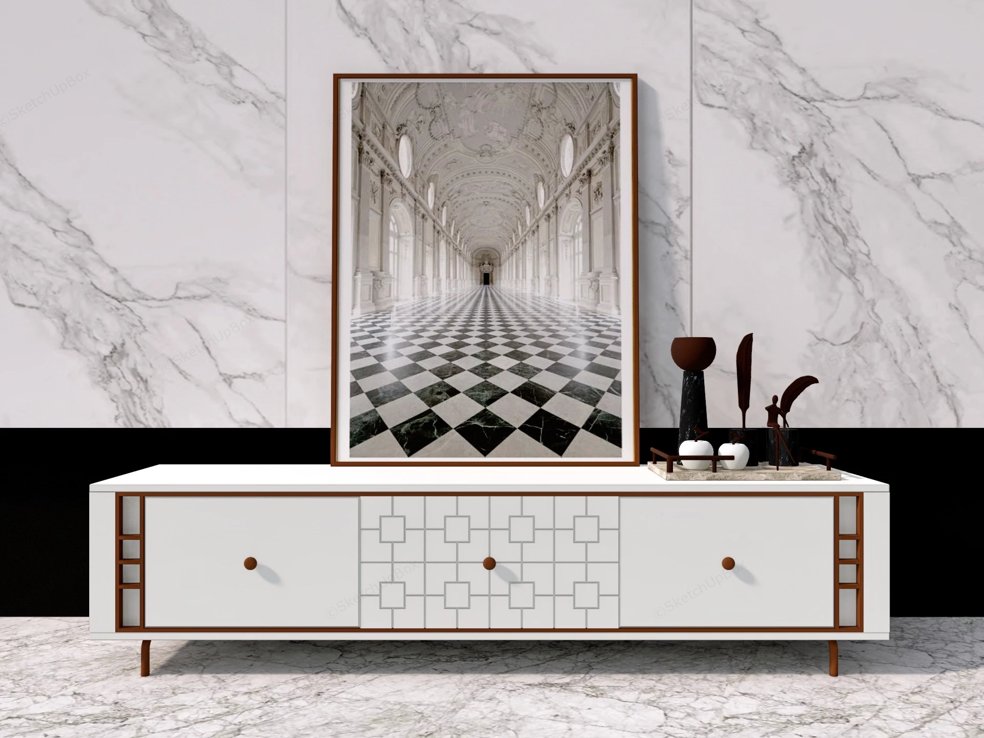 Decorative White Sideboard sketchup model preview - SketchupBox