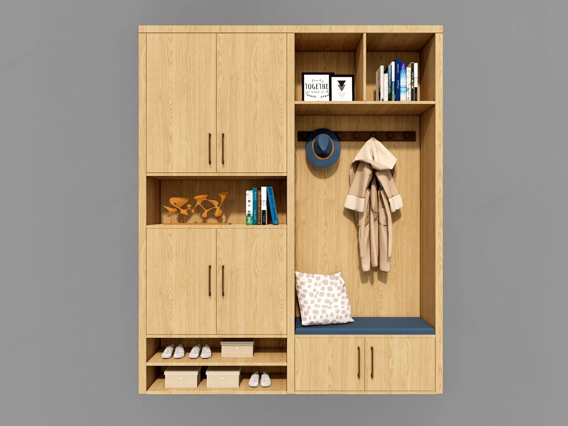 Hall Tree Cabinet With Bench sketchup model preview - SketchupBox