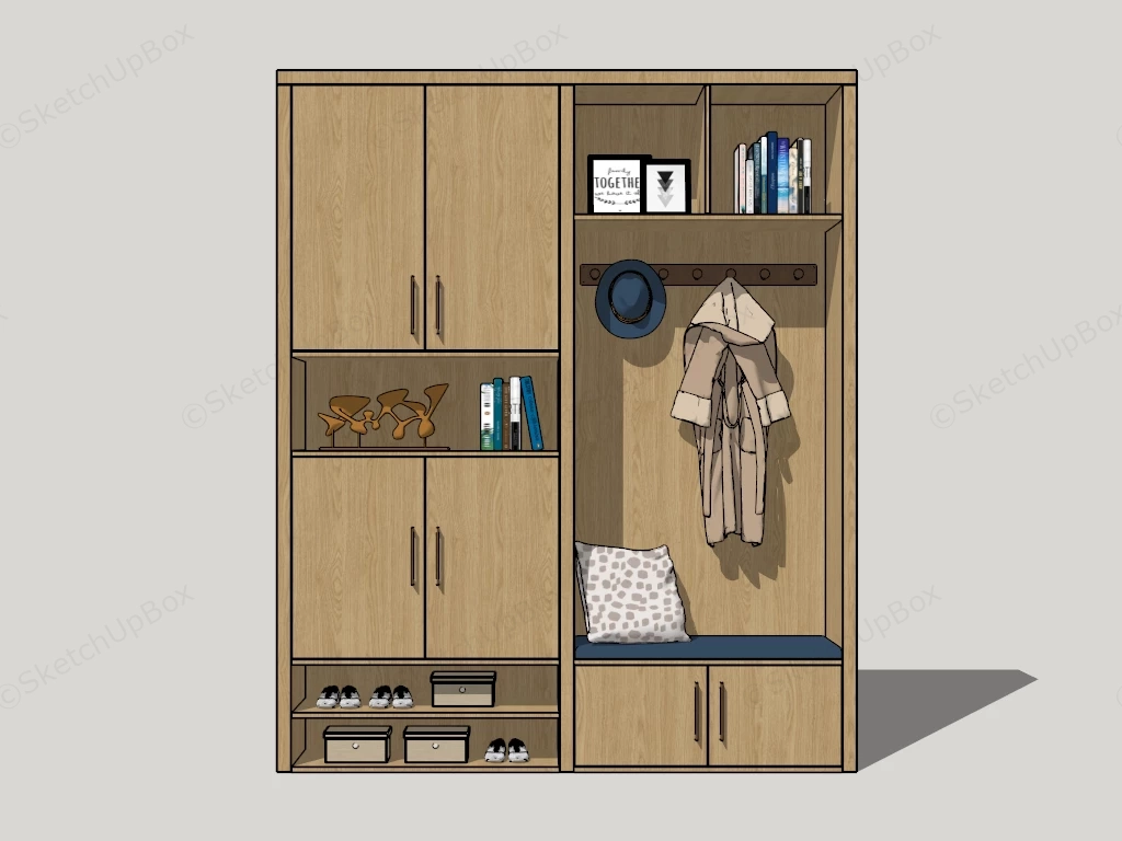 Hall Tree Cabinet With Bench sketchup model preview - SketchupBox