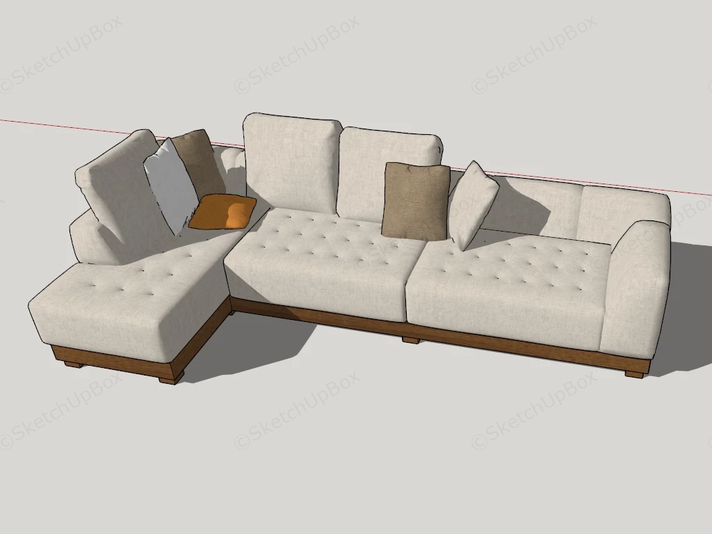 L Shaped Beige Fabric Sofa sketchup model preview - SketchupBox