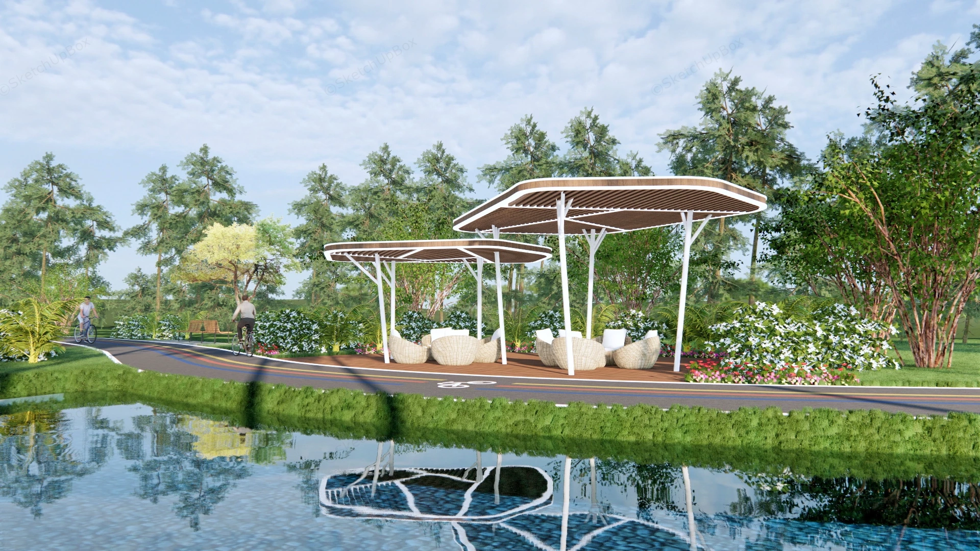 Park Pergola With Seating Design sketchup model preview - SketchupBox