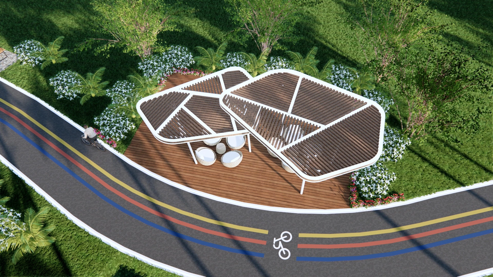 Park Pergola With Seating Design sketchup model preview - SketchupBox