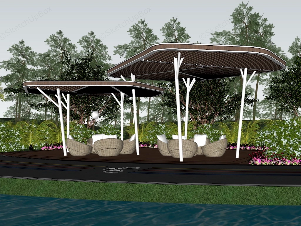 Park Pergola With Seating Design sketchup model preview - SketchupBox
