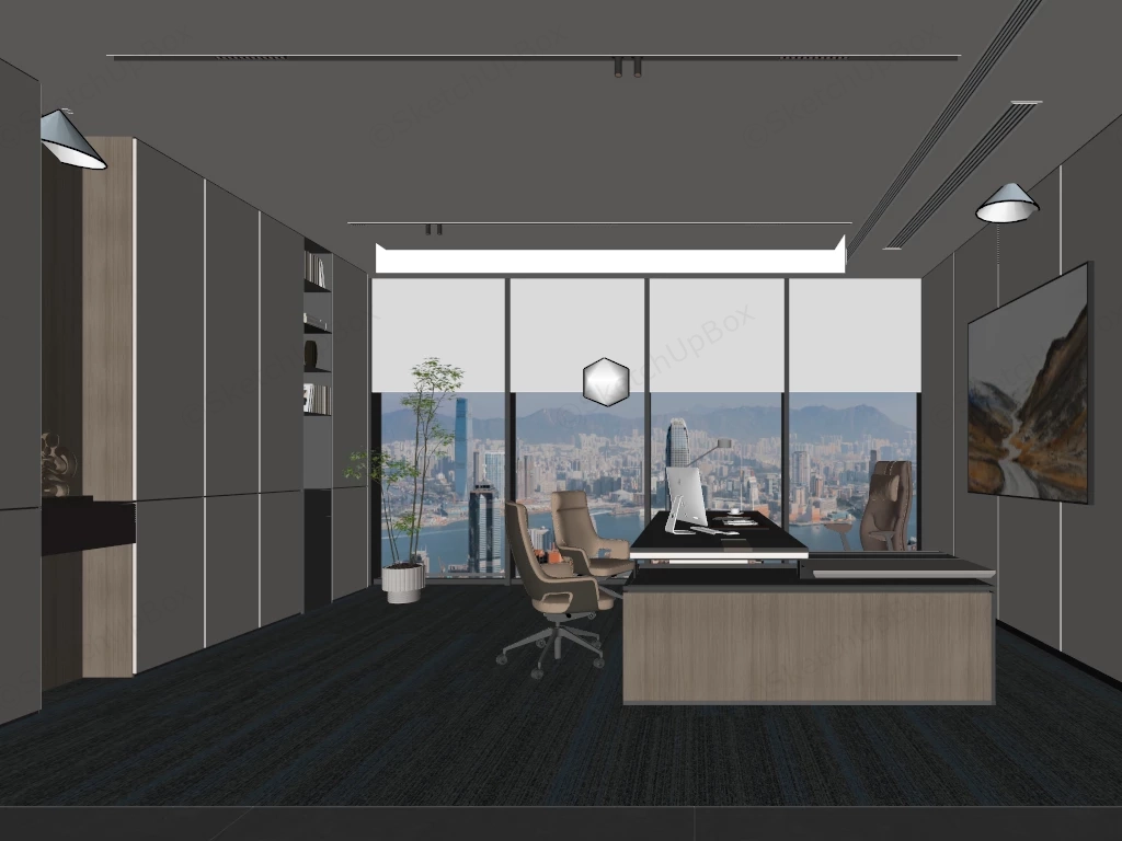 Manager Office Design sketchup model preview - SketchupBox