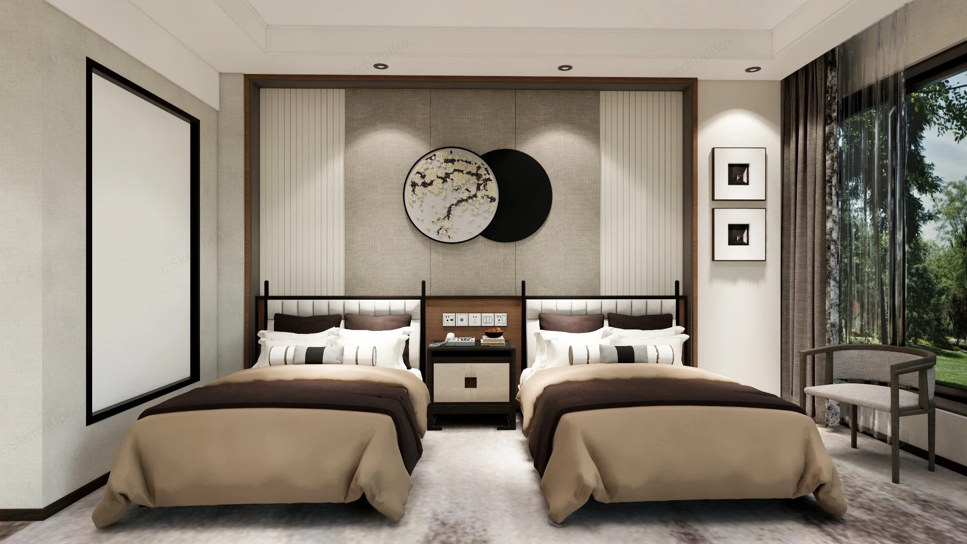 Classic Twin Bed Hotel Room sketchup model preview - SketchupBox