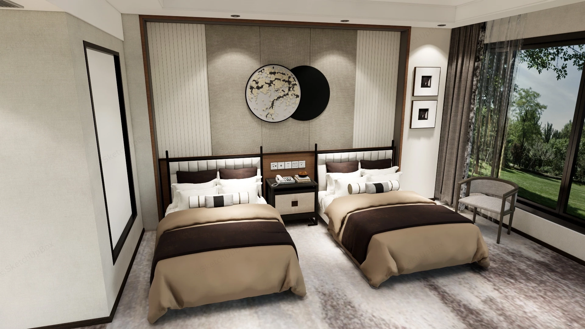Classic Twin Bed Hotel Room sketchup model preview - SketchupBox