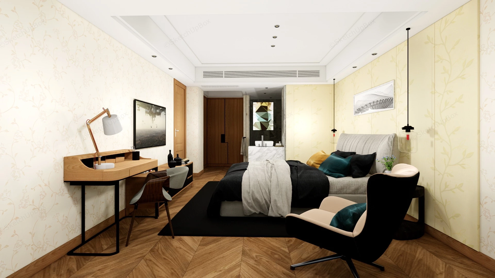 Budget Hotel Room sketchup model preview - SketchupBox